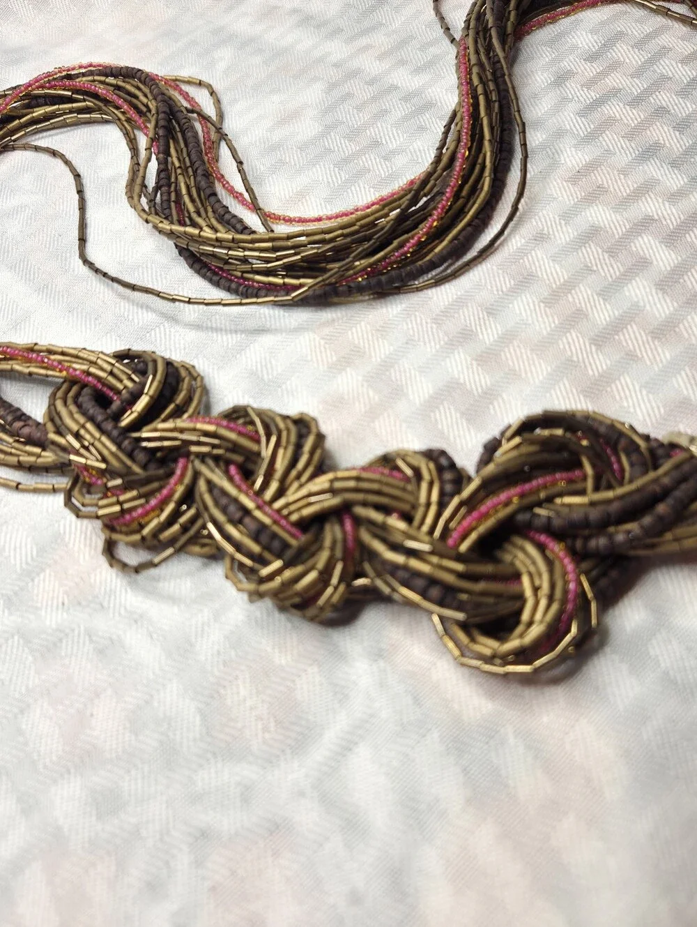 Chicos Earth Tones Beaded Multi Strand Hip Belt Glass Metalic Wood Beads Brown